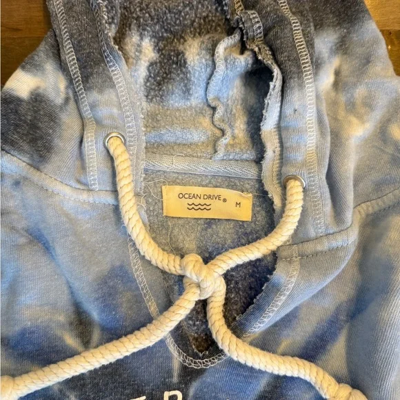 Ocean Drive Blue Tie-Dye Hoodie with White Anchor Graphic - Picture 3 of 3